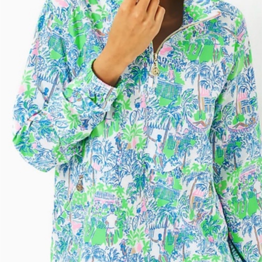 Lilly Pulitzer Tropical  Pullover in White, Green, Blue, Pink Tulia M pickleball
